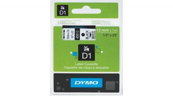 DYMO D1 45013 f.szalag 12mm x 7m fehér-fekete (Eredeti)